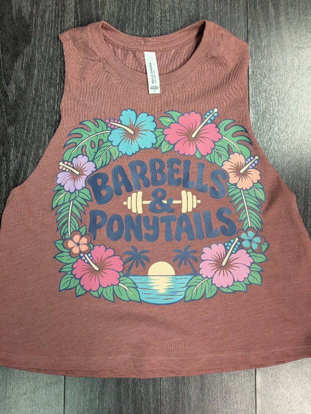 Barbells And Ponytails Racer Crop "Flower Power" Tank Top Sz S NEW
